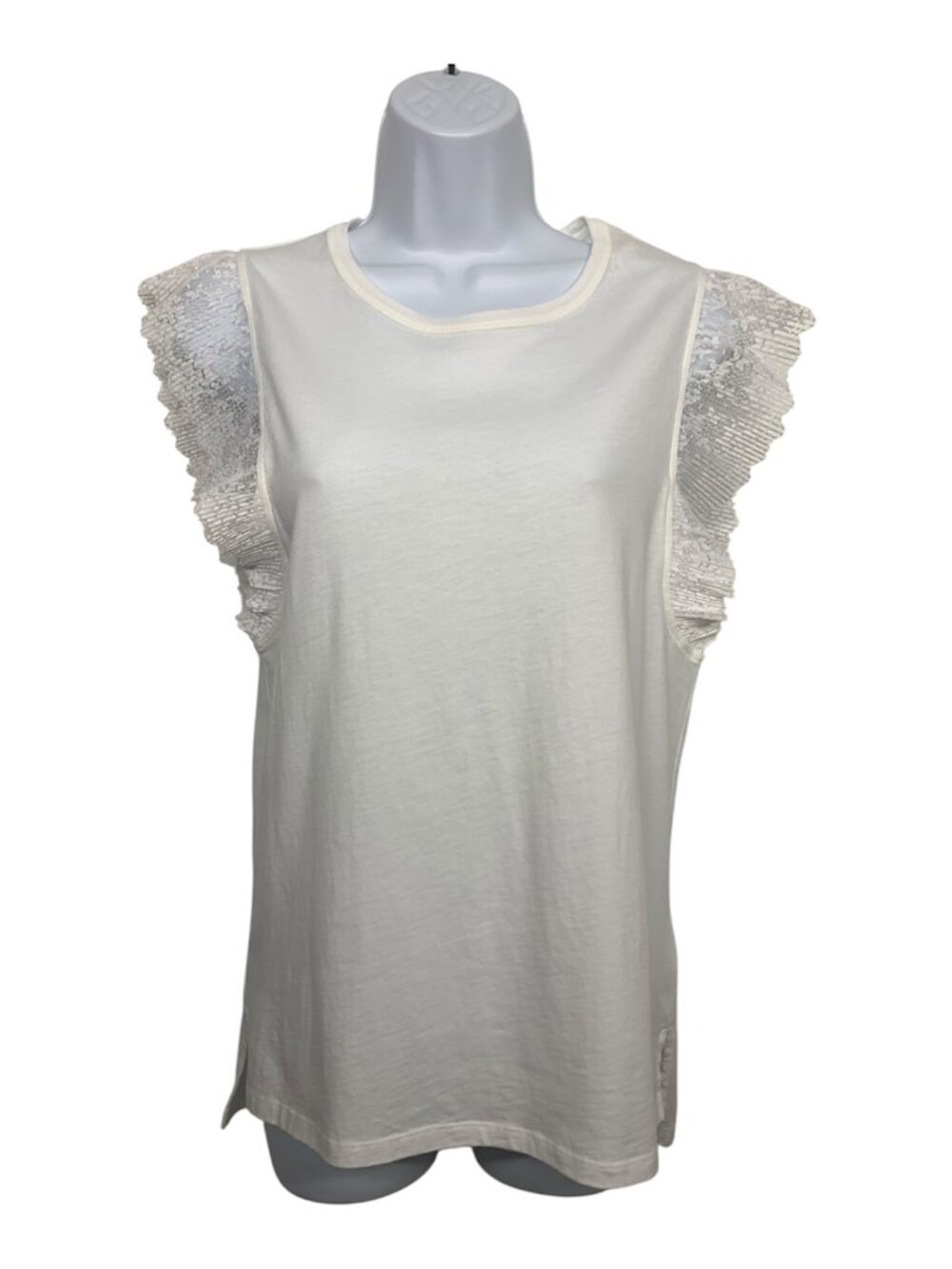 Sandro Paris Women size 1 (XS) White Lace Cap Sleeve Top Designer